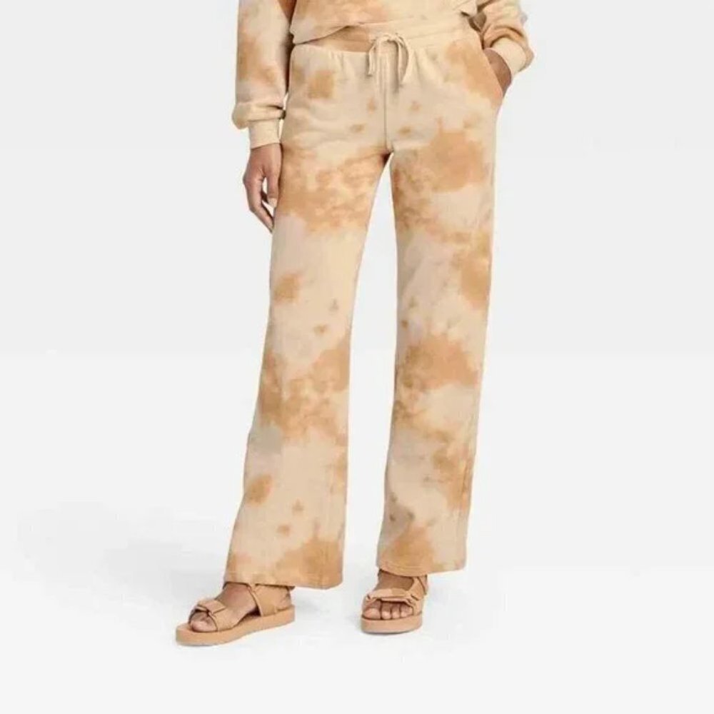 ISAAC Morris Target Jogger Pants Tan Tie Dye Wide Leg Pockets Drawstring Womens